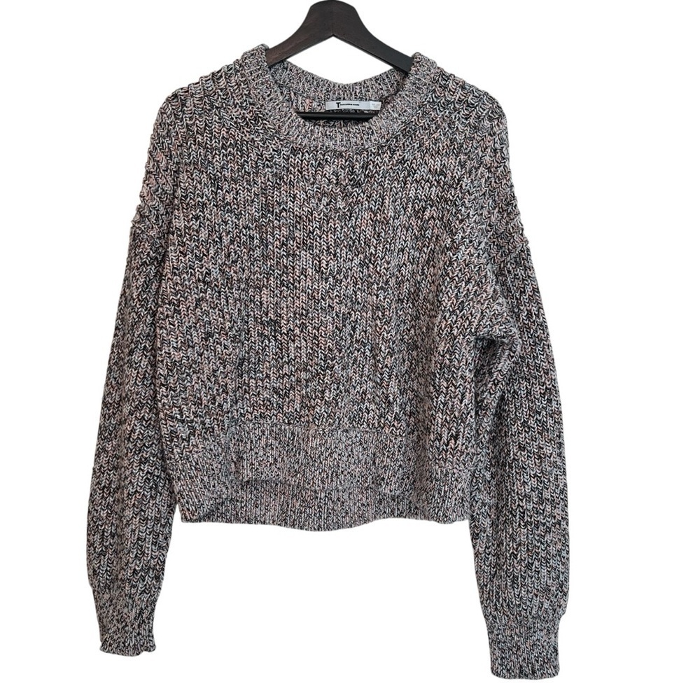 T Alexander Wang Chunky Knit Crop Sweater Grey Multicolor Large Minimalist Cozy